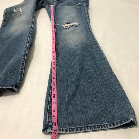 AEO American Eagle Bootleg Slight Flare Distressed Blue Denim Jeans Size 8 Long - Picture 13 of 16
